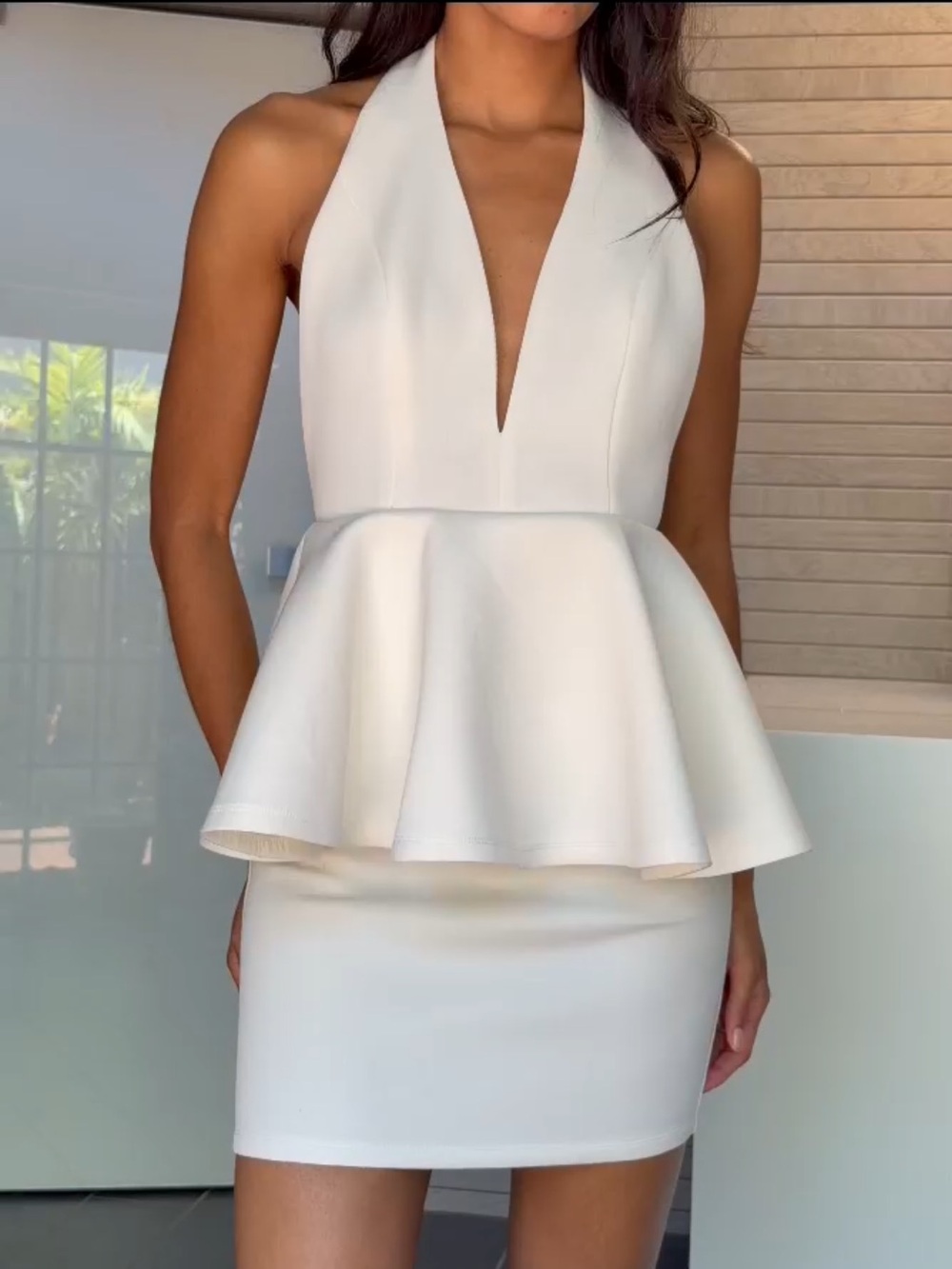 Elegant White Peplum Midi Dress